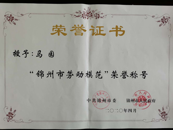 錦州陽光能源有限公司國內銷售部總監(jiān)馬園獲錦州市勞動模范